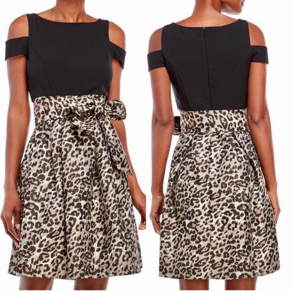 Eliza J Black Cold Shoulder Leopard print dress - Picture 5 of 7